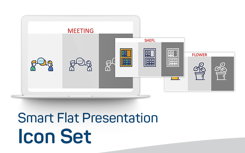 Conjunto de iconos de PowerPoint de presentación plana inteligente