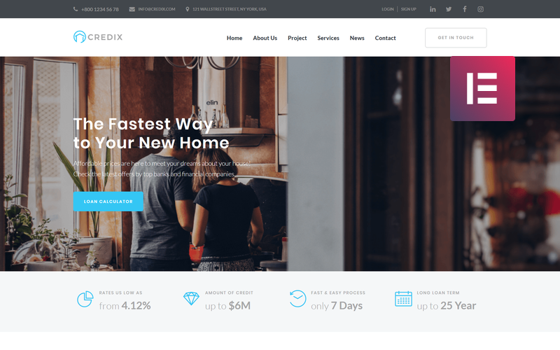 Credix - Pénzügy Többcélú minimális WordPress Elementor téma