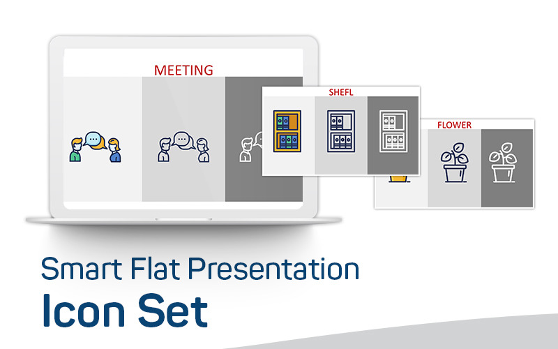 Download Набор иконок "Smart Flat Presentation PowerPoint Icon Set" / Smart Flat Presentation PowerPoint Icon Set - Набор иконок на тему графика flower meeting strategy market research phone table workplace icons office powerpoint ppt iocns flat amazing free
