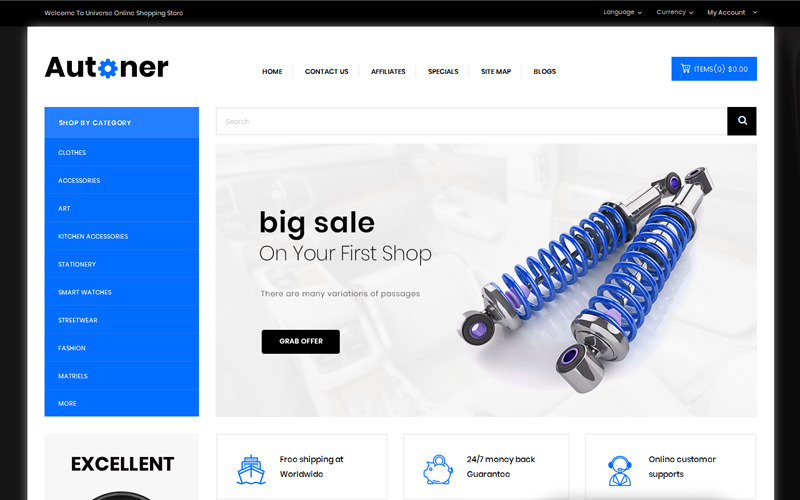 магазин автозапчастей opencart шаблон