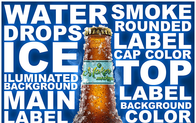 Download Мокап для продукта "Beer Bottle product mockup" / Beer Bottle product mockup - Мокап для продукта на тему графика beer bottle brown drink glass ale bar beverage mock-up label mockup template psd cerveja cerveza photoshop water drops alcohol lager
