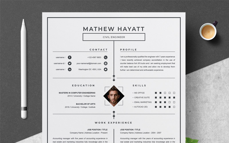 Download Резюме "Mathew Resume Template" / Mathew Resume Template - Резюме на тему графика resume resumecv bundle pack clean template cv creative minimal psd word modern new swiss elegant booklet curriculum vitae bio-data a4