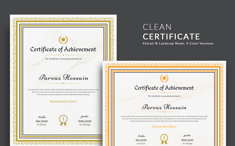 Download Шаблон сертификата "Modern & Clean Certificate Template" / Modern & Clean Certificate Template - Шаблон сертификата на тему графика certificate templates of completion insurance programs gift template free download psd microsoft word printable doc illustrator ai award job experience