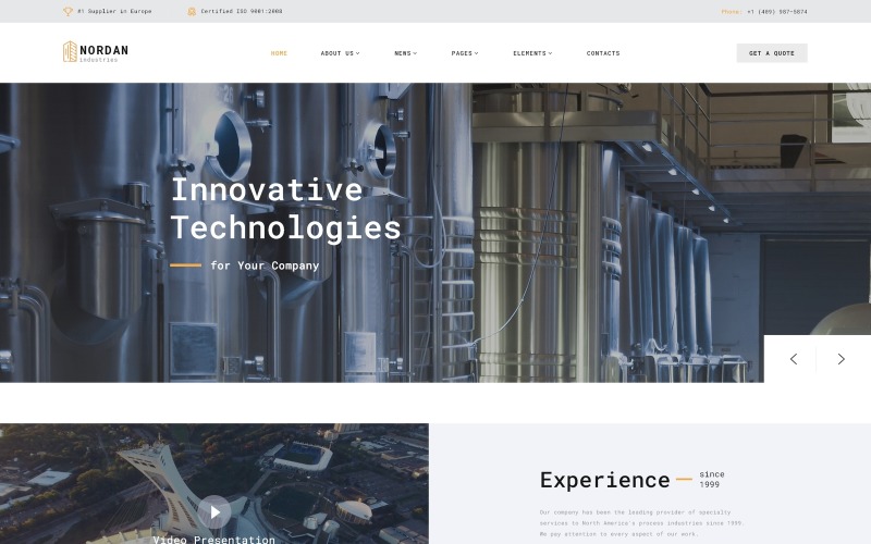 Nordan - Modello di sito Web HTML Novi moderno pronto per l'uso industriale