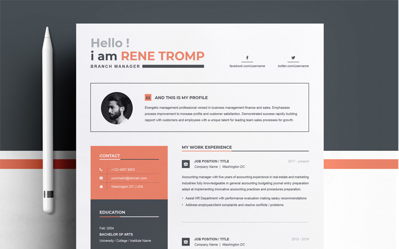 Download Резюме "Rene Tromp Resume Template" / Rene Tromp Resume Template - Резюме на тему графика resume resumecv bundle pack clean template cv creative minimal psd word modern new swiss elegant booklet curriculum vitae bio-data a4