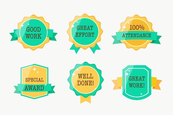 Download Иллюстрация "School Award Badges - Illustration" / School Award Badges - Illustration - Иллюстрация на тему графика award work label tag medal employee school university badge yellow student