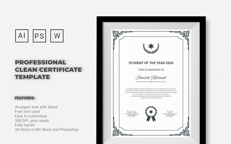 Download Шаблон сертификата "Completion Certificate Template" / Completion Certificate Template - Шаблон сертификата на тему графика certificate corporate decorative diploma elegant excellence frame graduation green modern multicolor ornaments paper print template professional red simple yellow completion