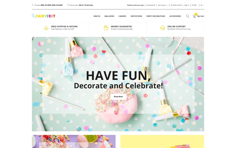 FairyFest - Tatil Mağazası Modern OpenCart Şablonu