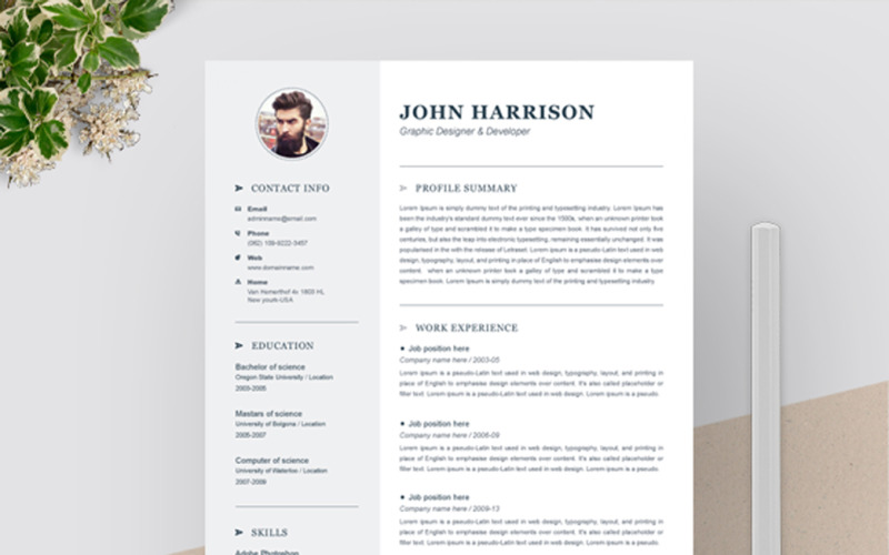 Download Резюме "John Harrison - Resume Template" / John Harrison - Resume Template - Резюме на тему графика a4,clean resume,cv,cv clean,cv doc,cv elegant,cv template,elegant resume,modern resume,professional resume,resume,resume clean,resume creative,resume cv,resume design,resume minimal,resume pa
