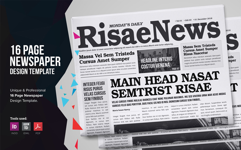 Download Фирменный стиль "16 Page Newspaper Design - Corporate Identity Template" / 16 Page Newspaper Design - Corporate Identity Template - Фирменный стиль на тему графика 16page newspaper business newsletter corporate daily weekly education design indesign jurnalist monthly bundle template journalism tabloid mockup journal newsmedia newsagency