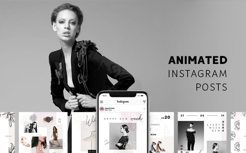 ANIMOWANE posty na Instagramie - czysty szablon mediów społecznościowych