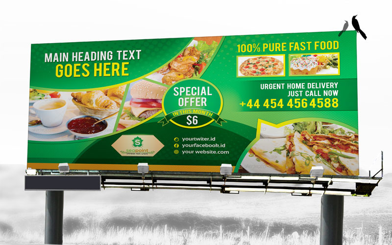 Download Бандл шаблонов билбордов для рекламы еды / Fast Food Billboard - Corporate Identity Template - Фирменный стиль на тему графика fast food restaurant hotel signage pack bundle billboard template rollup banner outdoor indoor counter promotional shop sign location bar cafe