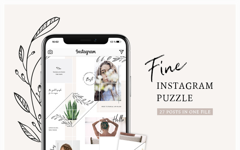 Download Шаблон для соцсетей "Fine Instagram Puzzle Social Media Template" / Fine Instagram Puzzle Social Media Template - Шаблон для соцсетей на тему графика puzzle instagram instapuzzle flower flowers floral grid minimalist minimalism clean simple female feminine social media post posts posting spring summer