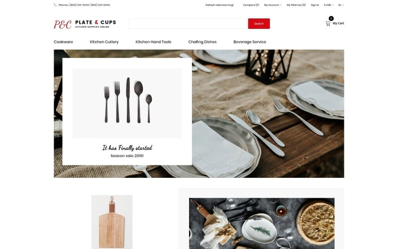 Plate & Cups - Еда и ресторан Простой чистый шаблон OpenCart Bootstrap