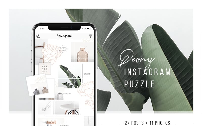 Puzzle Instagram pivoine + 11 photos modèle de médias sociaux