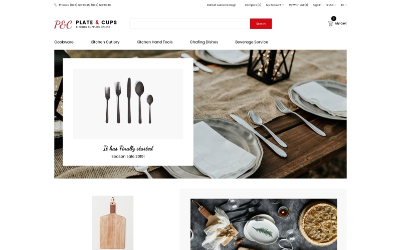 Tányér és poharak - Ételek és éttermek egyszerű, tiszta Bootstrap OpenCart sablon