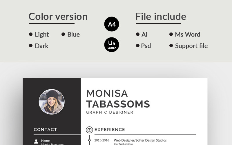 Download Резюме "Monisa Tabassoms Modern Resume Template" / Monisa Tabassoms Modern Resume Template - Резюме на тему графика resume cv clean creative word infographic modern professional student mac pages manager template bankers doctors job seekers