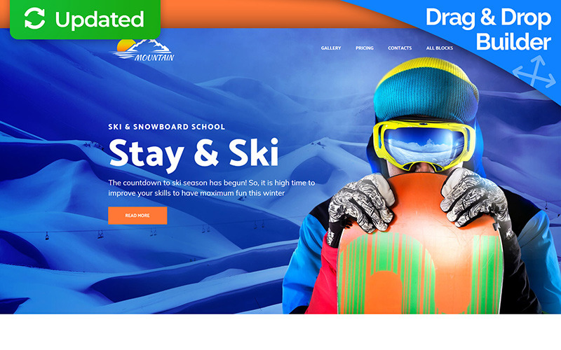 Montanha - Modelo de página de destino da escola de snowboarding