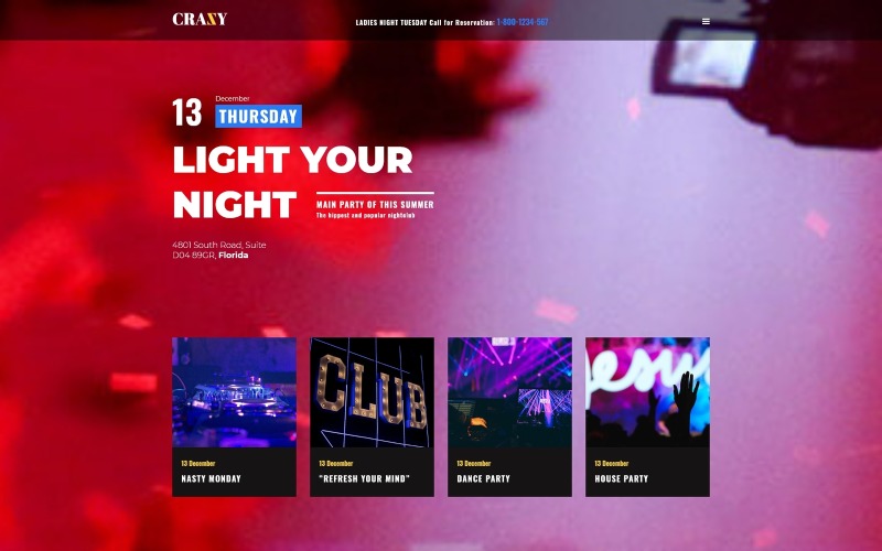 Őrült - Éjszakai Klub modern, érzékeny Joomla sablon