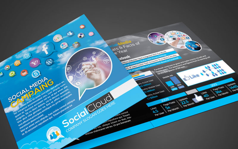 Download Фирменный стиль "Social Media Tri-Fold Brochure - Corporate Identity Template" / Social Media Tri-Fold Brochure - Corporate Identity Template - Фирменный стиль на тему графика social media facebook twitter pinterest youtube video marketing tri-fold brochure brochure design template 3 fold triangle square twi-fold corporate product