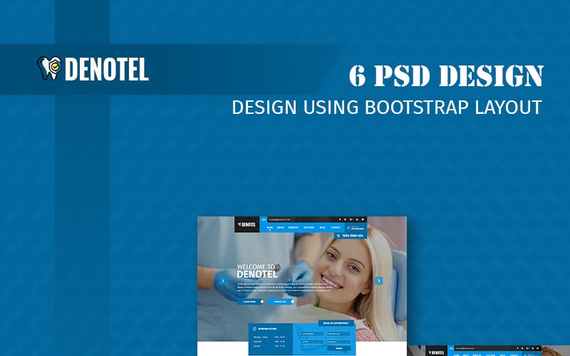 Download PSD шаблон "Denotel - Multipurpose Dental PSD Template" / Denotel - Multipurpose Dental PSD Template - PSD шаблон на тему врач theme template psd photoshop health dental clinic