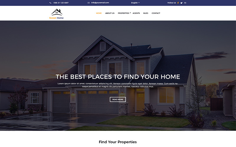 Download PSD шаблон "Sweet Home Real Estate PSD Template" / Sweet Home Real Estate PSD Template - PSD шаблон на тему агентство недвижимости home house residence realestate realestatepsd properties realestatetheme