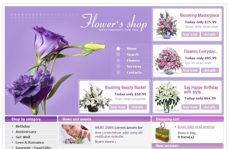 Flower Shop Website Template #7612 - TemplateMonster