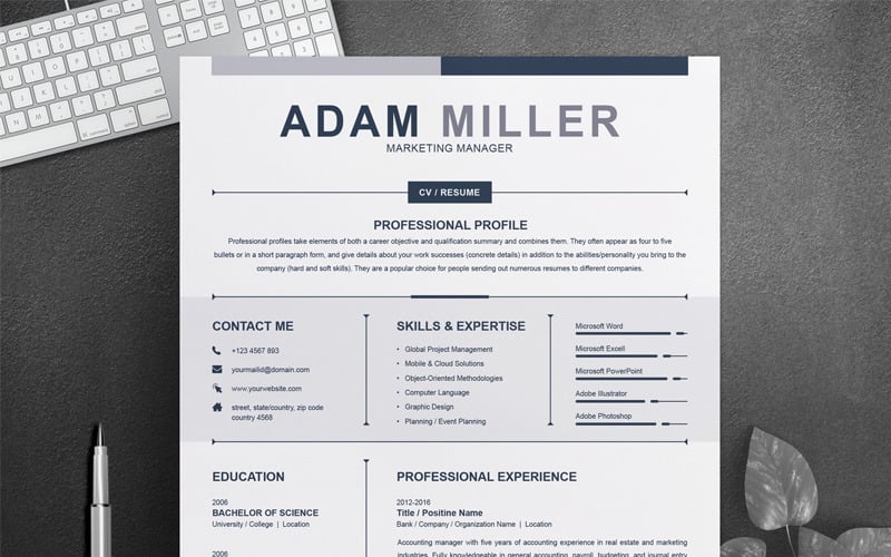 Download Резюме "Adam Miller Clean & Creative Resume Template" / Adam Miller Clean & Creative Resume Template - Резюме на тему графика resume cv clean template simple word ms photoshop shop job indesign creative a4 us letter diy professional 3 page cover