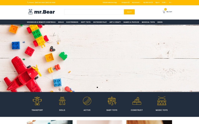 Mr.Bear - Modèle OpenCart lumineux multidevise de jouets