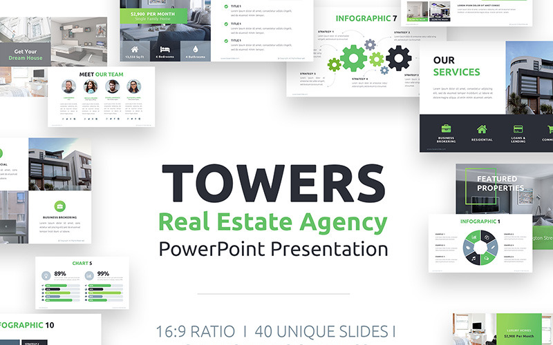 Powerpoint Tower Towers Emlak Ajansı PowerPoint şablonu - TemplateMonster