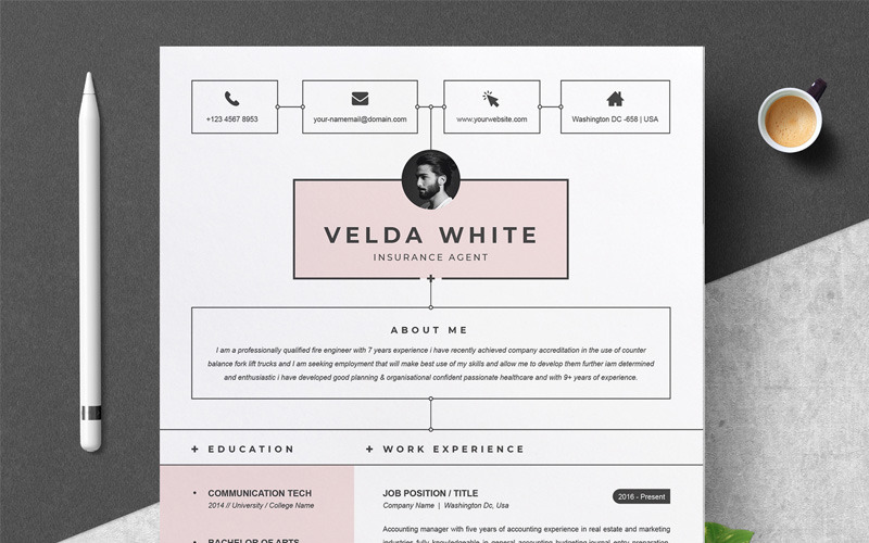 Download Резюме "Velda White Resume Template" / Velda White Resume Template - Резюме на тему графика resume cv clean template simple word ms photoshop shop job indesign creative a4 us letter diy professional 3 page cover
