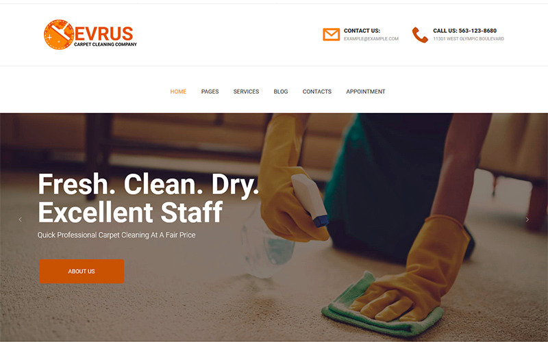 Evrus - Tema de WordPress para limpieza y desinfección de alfombras