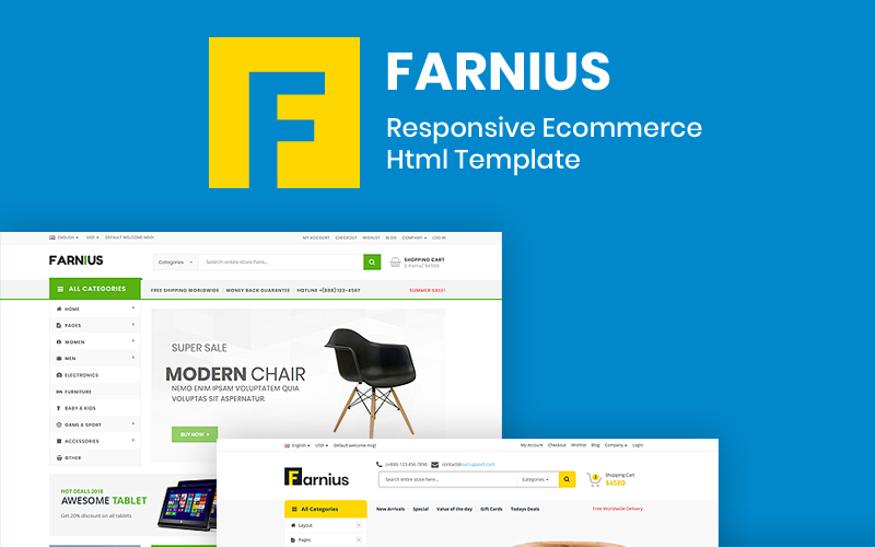 Farnius - Möbelaffär HTML5 webbplatsmall