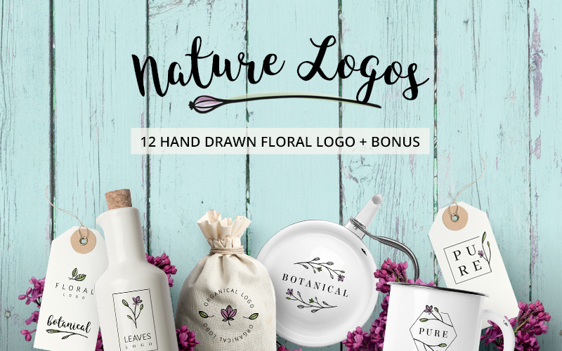 Logotipos naturais e florais pré-fabricados + Modelo de logotipo BONUS