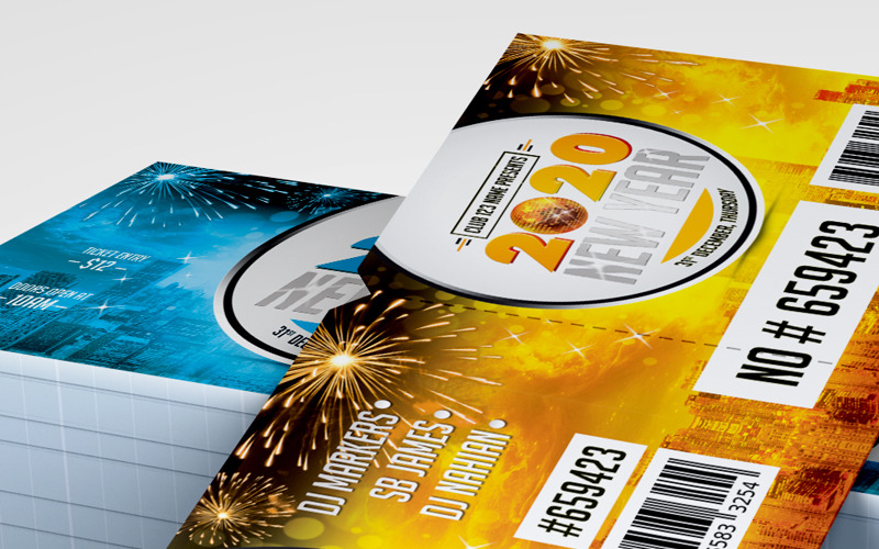 Download Фирменный стиль "2020 New Year Party Event Ticket Design - Corporate Identity Template" / 2020 New Year Party Event Ticket Design - Corporate Identity Template - Фирменный стиль на тему графика 2019 new yearundefined year event ticket vip pass party eve happy entry design template print
