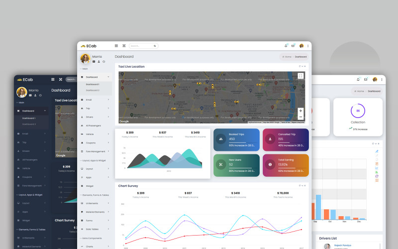 ECab - Taxi Admin Bootstrap 5 材料管理模板