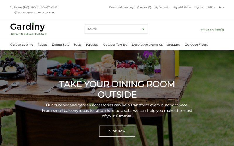 Gardiny - Modello elegante OpenCart di Parallax per mobili