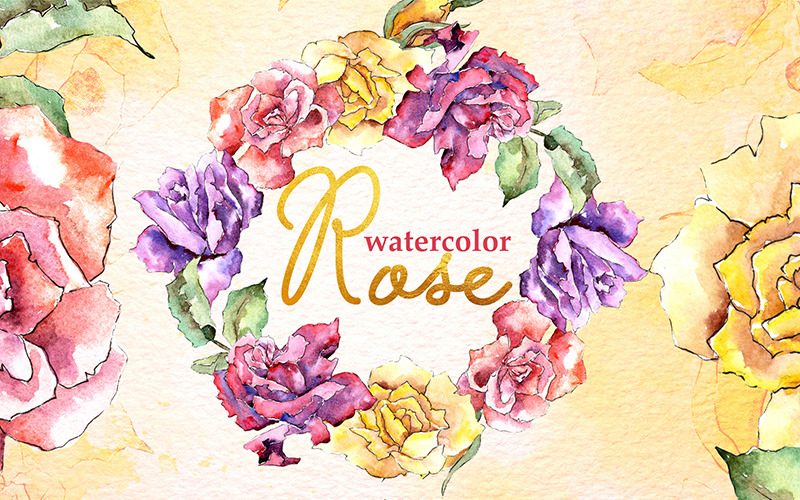 Róża wielobarwne akwarela PNG - ilustracja