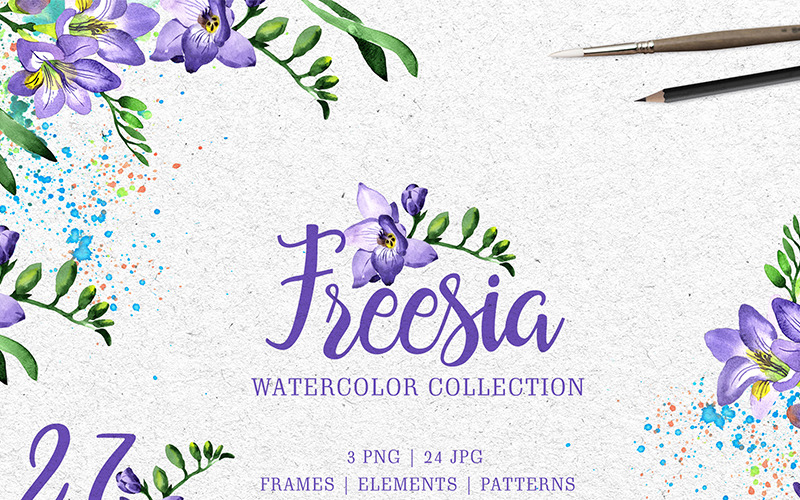 Paarse Freesia aquarel Png - illustratie