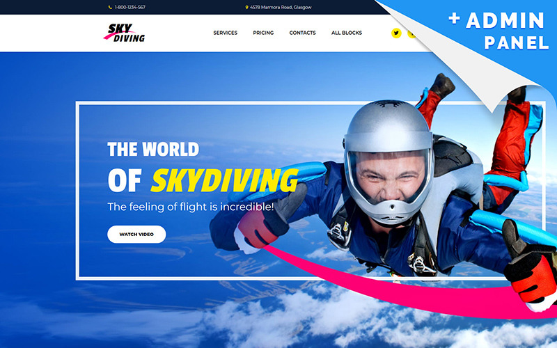 Skydiving MotoCMS 3 Açılış Sayfası Şablonu