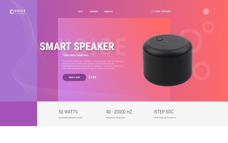 Voice - Smart Speaker One Page Creative HTML Landing Page Template