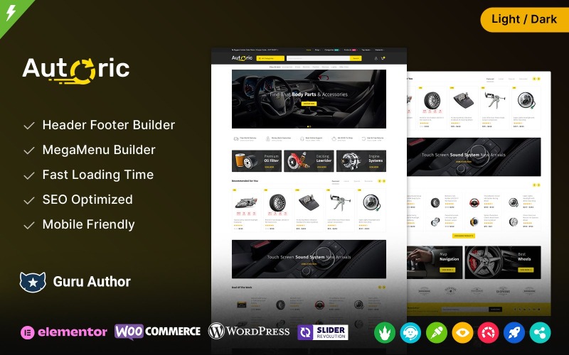 Autoric - Części samochodowe i części zamienne Elementor Motyw WooCommerce