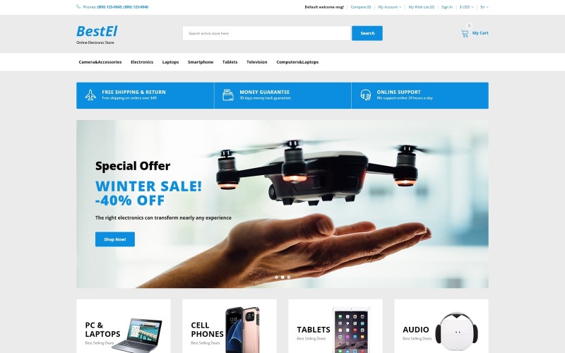 BestEl - Elektronikaffär Minimalistisk OpenCart-mall