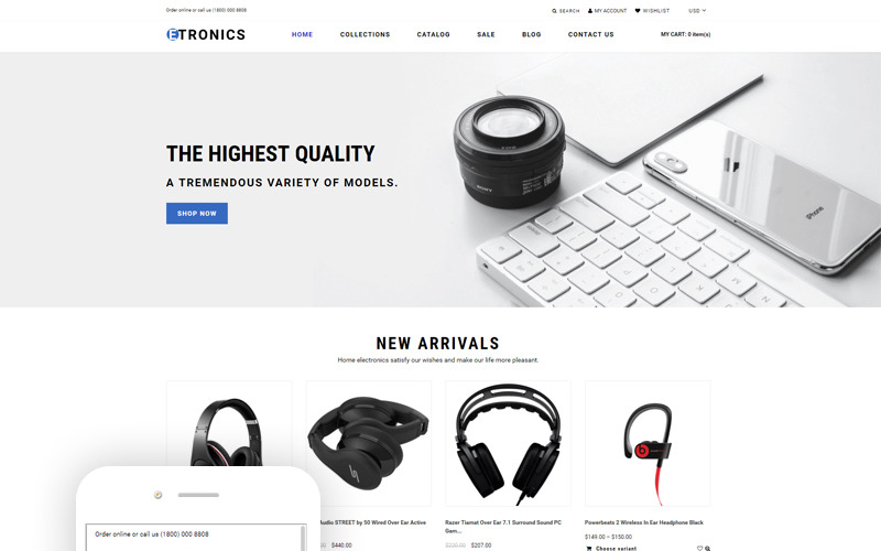 ETRONIX - Elektronikai áruház, használatra kész, minimalista Shopify téma