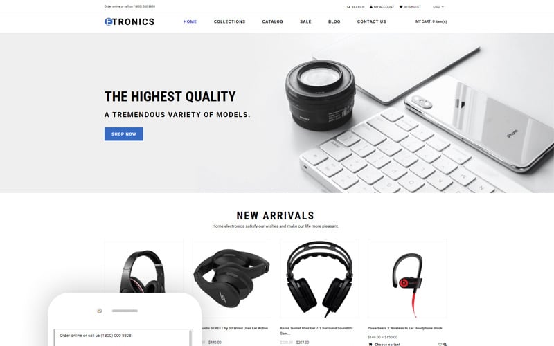 ETRONIX - Gebrauchsfertiges minimalistisches Shopify-Thema für den Elektronikladen