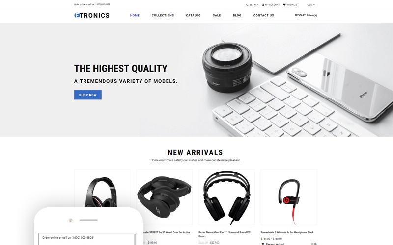 ETRONIX - Tema Shopify minimalista pronto per l'uso per negozio di elettronica
