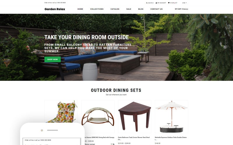 Garden Relax - Gebrauchsfertiges Clean Shopify-Thema für Möbel