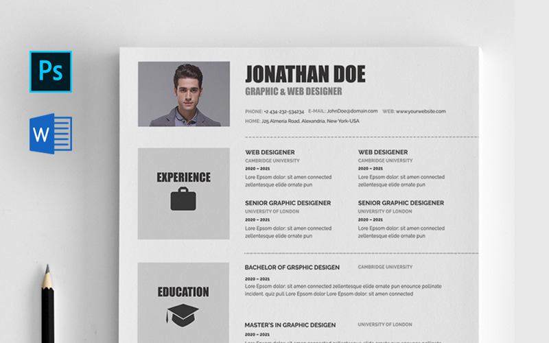 Download Резюме "Jonathan Doe CV Resume Template" / Jonathan Doe CV Resume Template - Резюме на тему графика cv template design elegant letter minimal minimalist modern resume professional templates simple swiss templateundefined