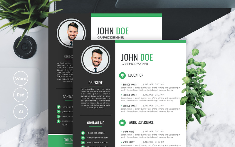 Modello di curriculum di John Doe + biglietto da visita