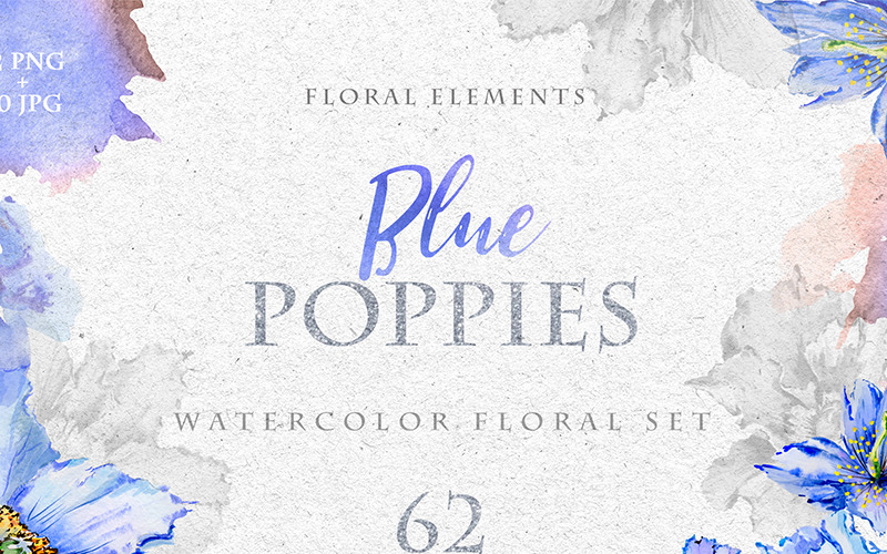 Blue Poppies Watercolor Png - Ilustração